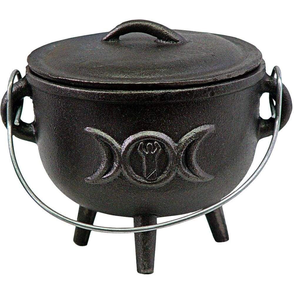 4.5&quot; Triple Moon Cast Iron Cauldron with Lid