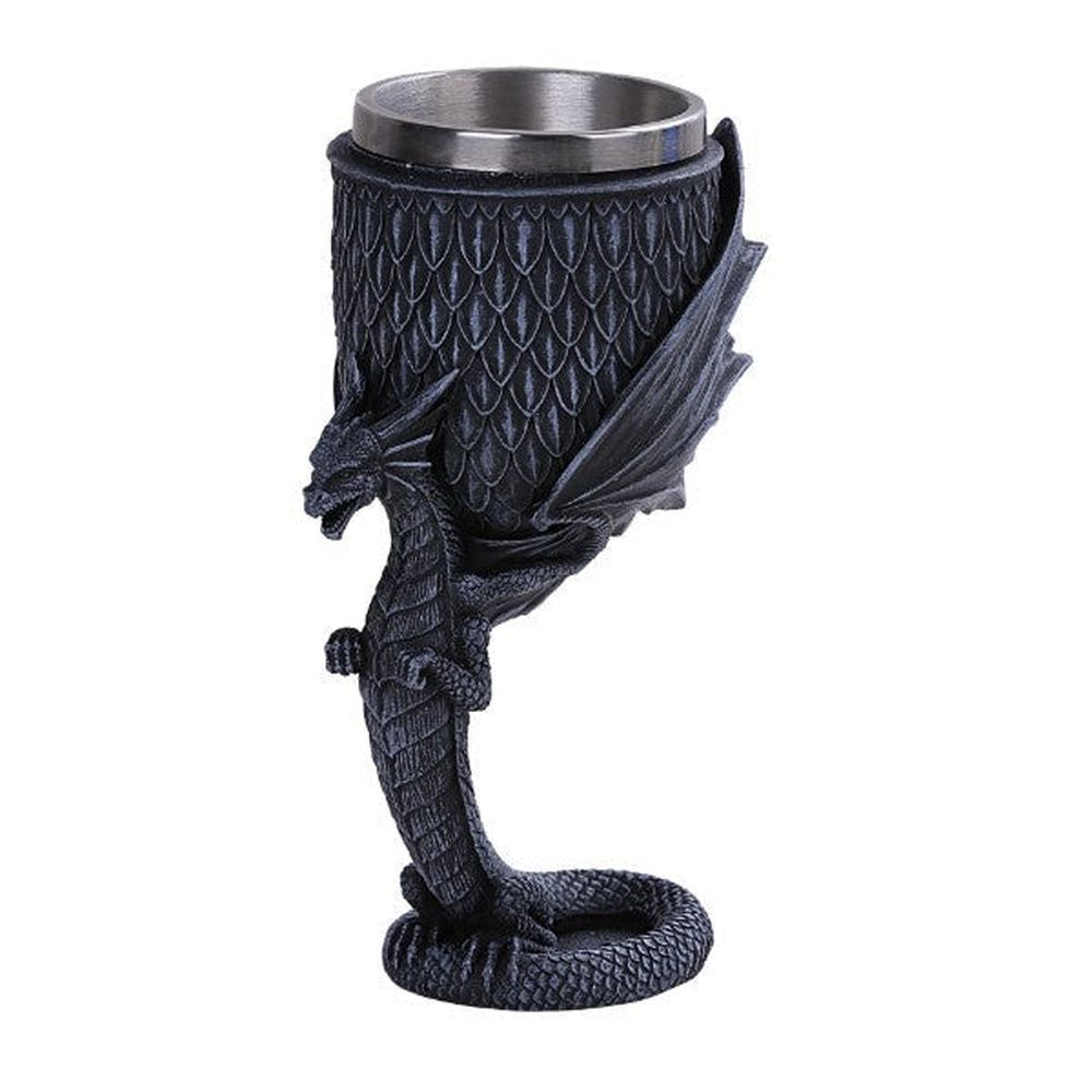 7.25&quot; Resin &amp; Stainless Steel Chalice / Goblet - Anne Stokes Black Dragon