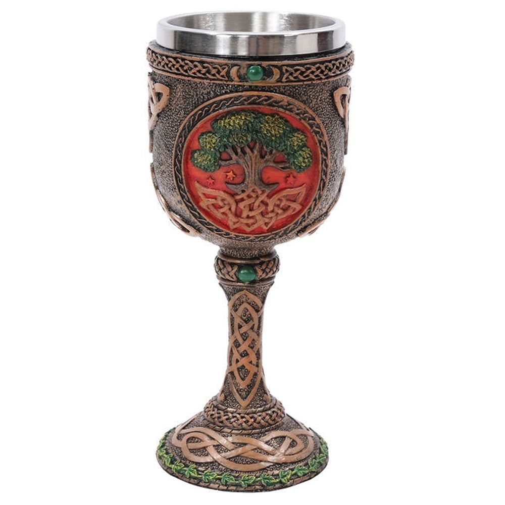 6.75&quot; Resin &amp; Stainless Steel Chalice / Goblet - Celtic Tree of Life