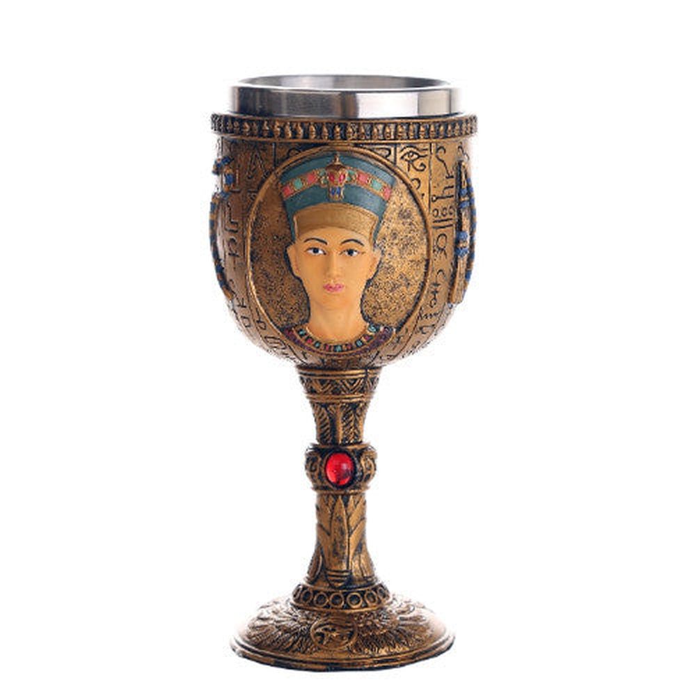 6.75&quot; Resin &amp; Stainless Steel Chalice / Goblet - Egyptian Nefertiti