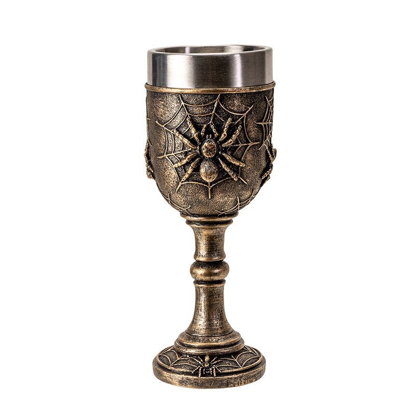 7.8&quot; Resin &amp; Stainless Steel Chalice / Goblet - Spider