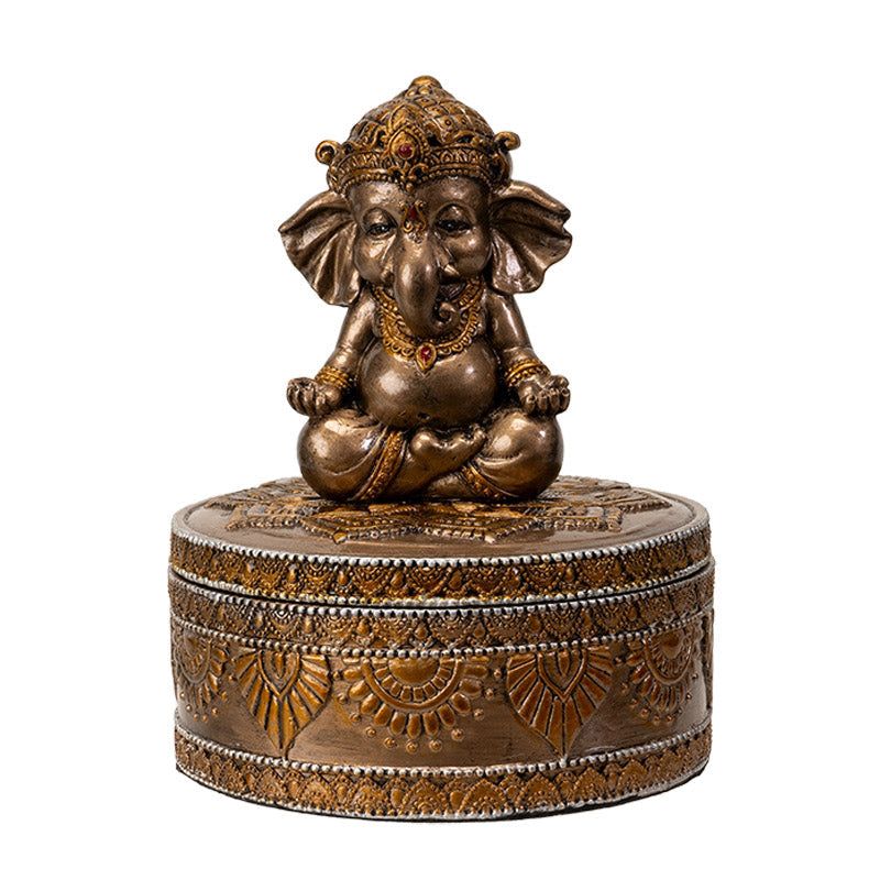 Bronze Ganesha Round Trinket Box