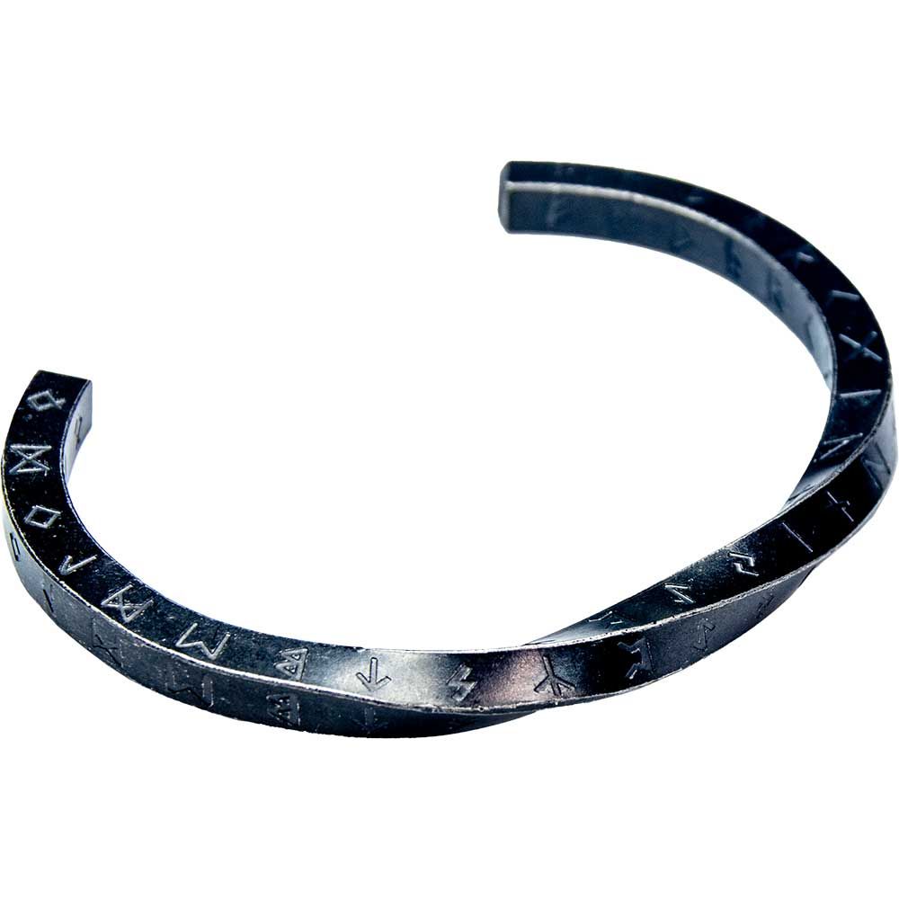 Stainless Steel Viking Twist Cuff Bracelet - Nordic Runes in Black