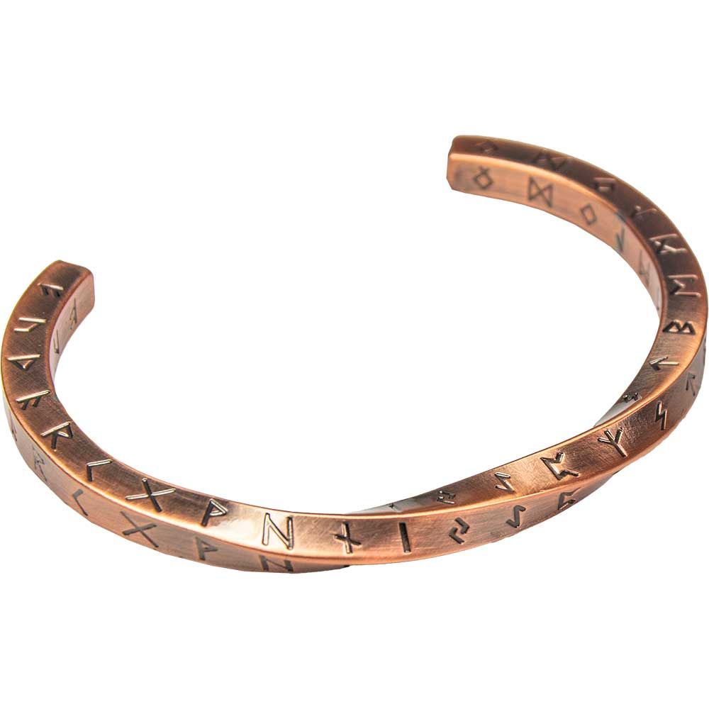 Stainless Steel Viking Twist Cuff Bracelet - Nordic Runes in Copper