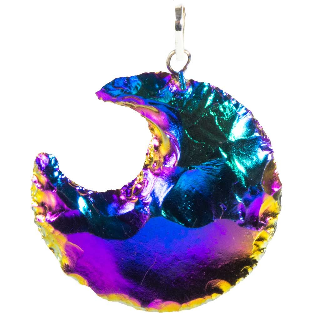 1.25&quot; Gemstone Crescent Moon Pendant - Rainbow Aura Agate