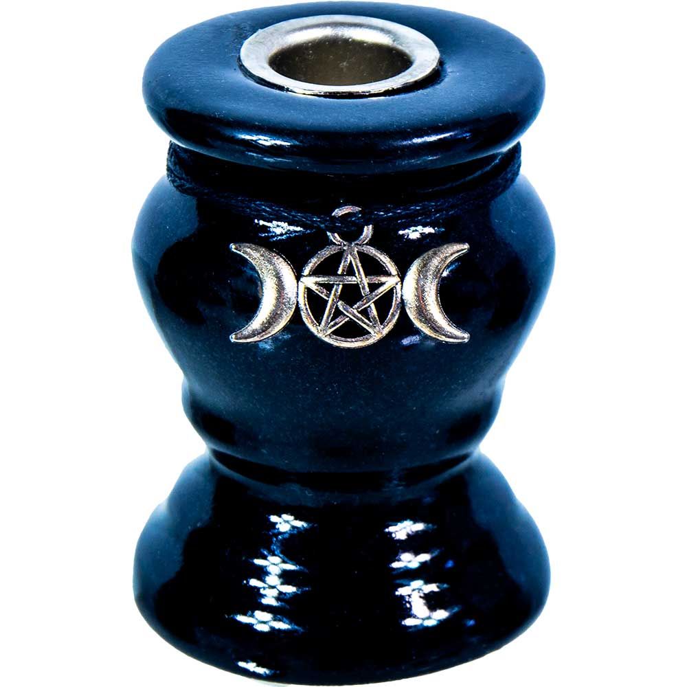 Ceramic Mini Candle Holder - Triple Moon in Black