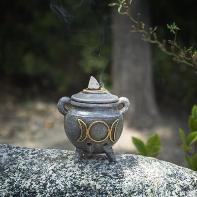 3&quot; Triple Moon Cauldron Backflow Incense Burner, SKU PG-14324, UPC
