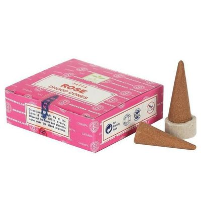 Rose Satya Dhoop Incense Cones (12 Pack), SKU R12, UPC 6016200012068