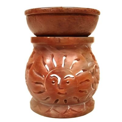 3&quot; Sun Carved Soapstone Oil Aroma Lamp, SKU STSC, UPC 700317305989