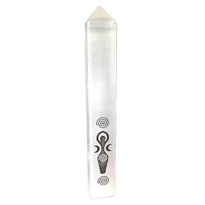7&quot; Selenite Goddess of Earth Obelisk Tower, SKU M01-87-TWO-GOE-1, UPC 700317383116