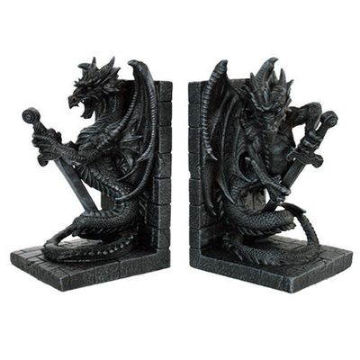 7.5&quot; Dragon with Sword Resin Bookends (Pair), SKU PG-11135, UPC 700317023302