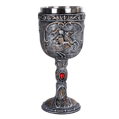 6.75&quot; Resin &amp; Stainless Steel Chalice / Goblet - Medieval Knight