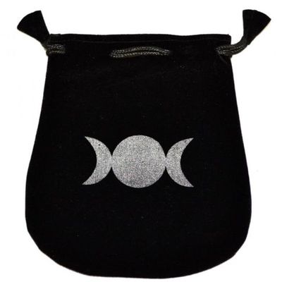 5&quot; x 5&quot; Black Velvet Bag - Triple Moon, SKU Y012-VBTG, UPC 6016200158179