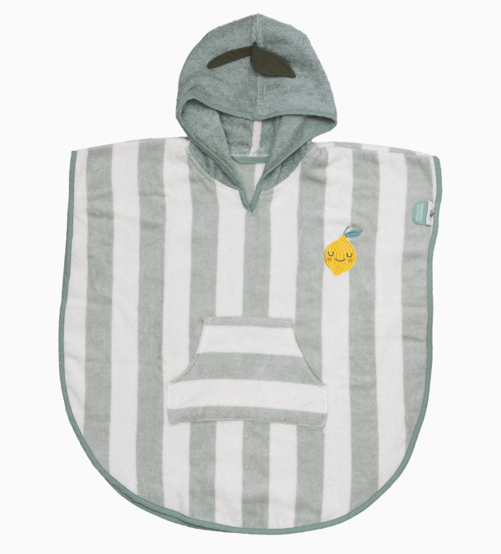 Stripe aqua hooded terry kids poncho