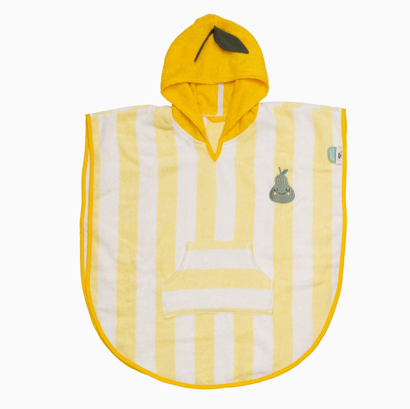 Stripe yellow hooded terry kids poncho