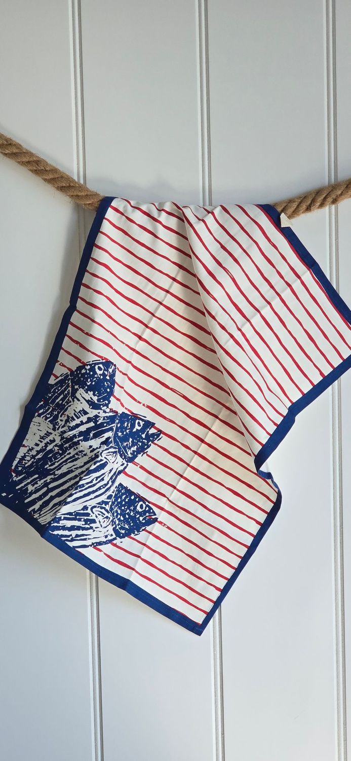 Fish and stripes tea towel
