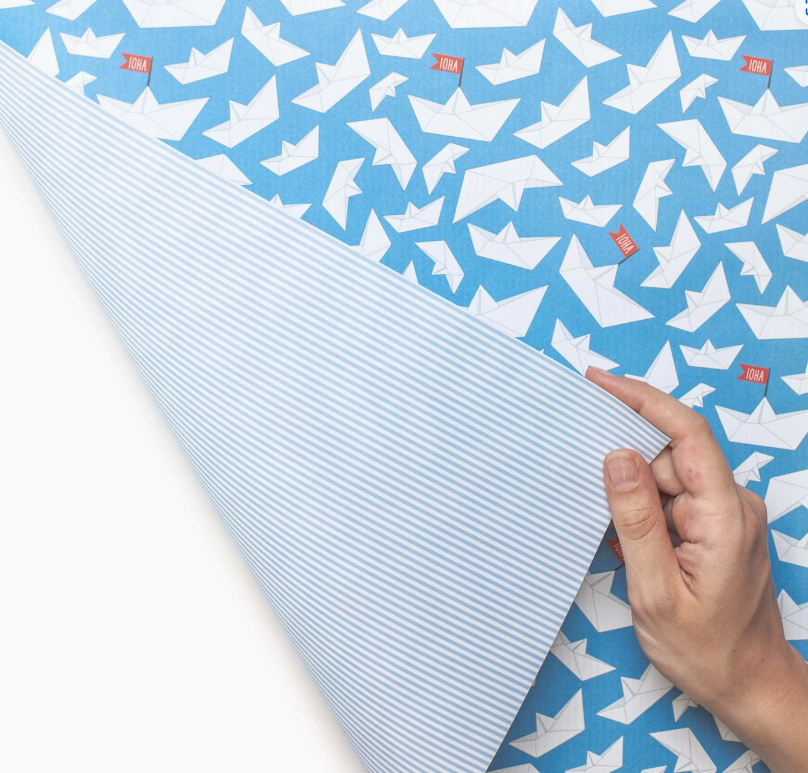Blue paper boats double sided wrapping paper
