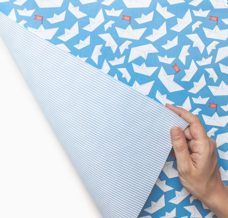 Blue paper boats double sided wrapping paper
