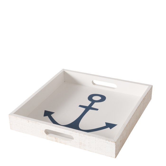Large Anchor White Wooden Tray