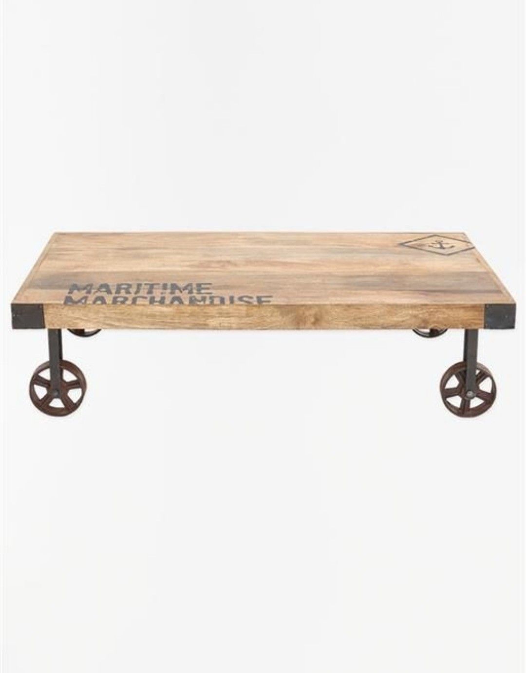 Low wooden maritime coffee table on wheels
