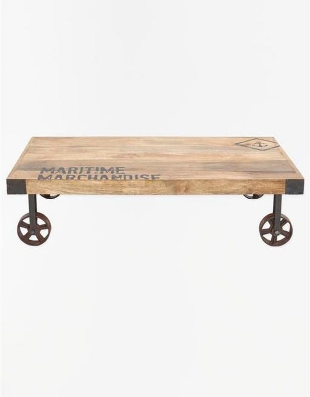 Low wooden maritime coffee table on wheels Low wooden maritime coffee table on wheels