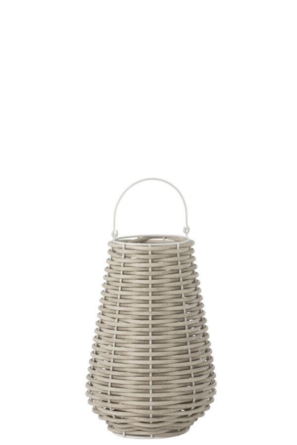 Outdoor LED lantern in plastic real look grey wash weave