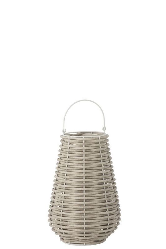 White Washed Lantern in Woven Led Plastic Small