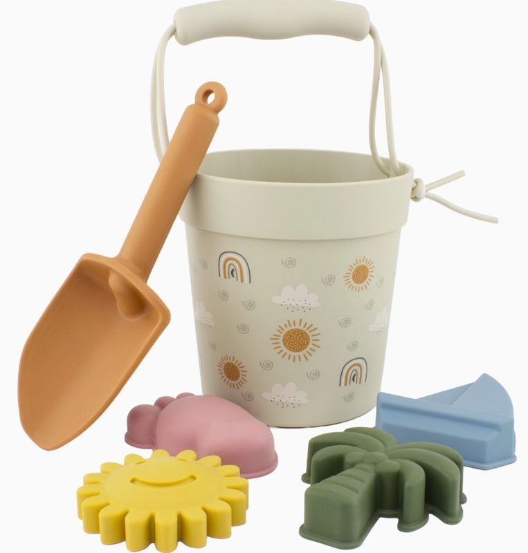 Rainbow silicone beach bucket set with carry bag