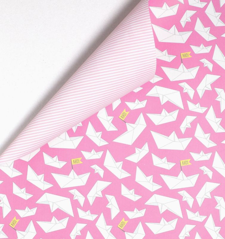 Pink paper boats double sided wrapping paper