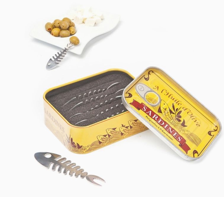 Sardine tin snack forks x 6