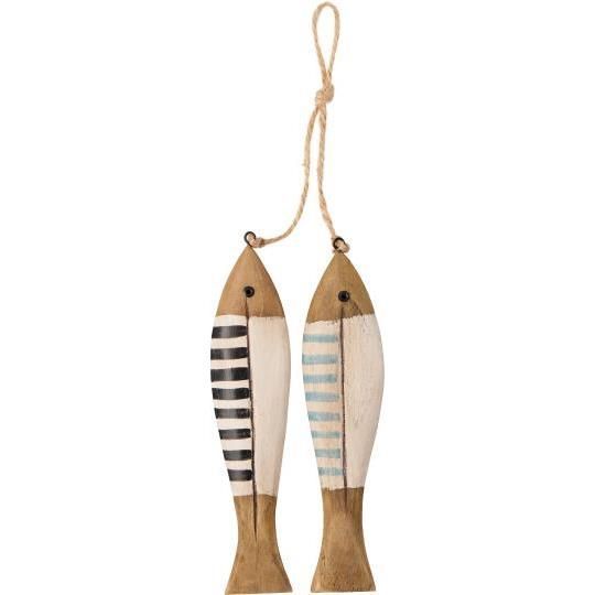Set Of 2 Stripey Wooden Fish