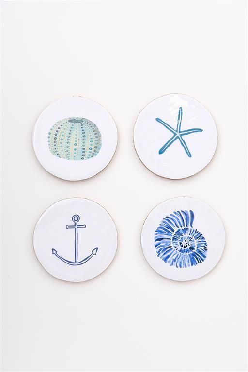 Set Of 4 Enamelled Wooden Coasters