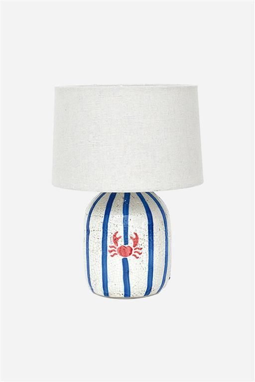 Blue Stripe Red Crab Ceramic Lamp With Shade Blue Stripe Red Crab Ceramic Lamp With Shade