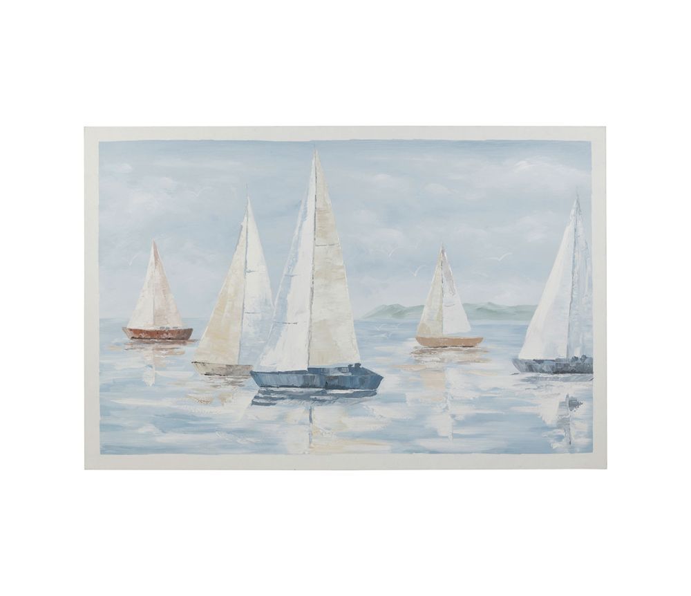 Blue and Beige Sailboat Painting