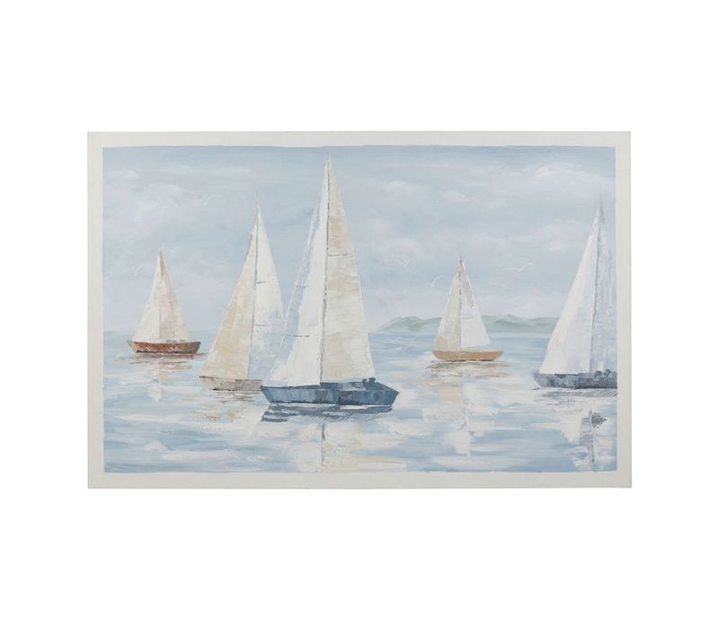 Blue and Beige Sailboat Painting