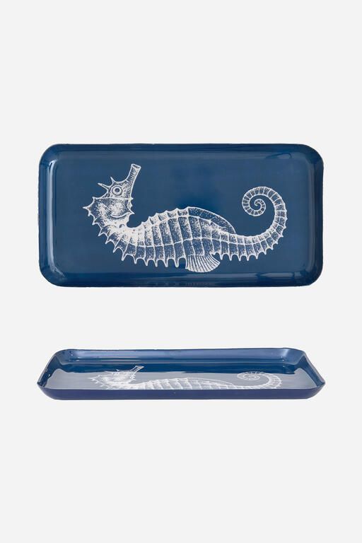 Blue Metal Seahorse Tray
