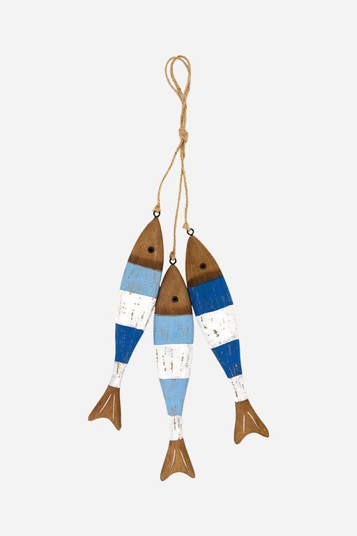 Set of 3 Hanging Wooden Stripe Fish