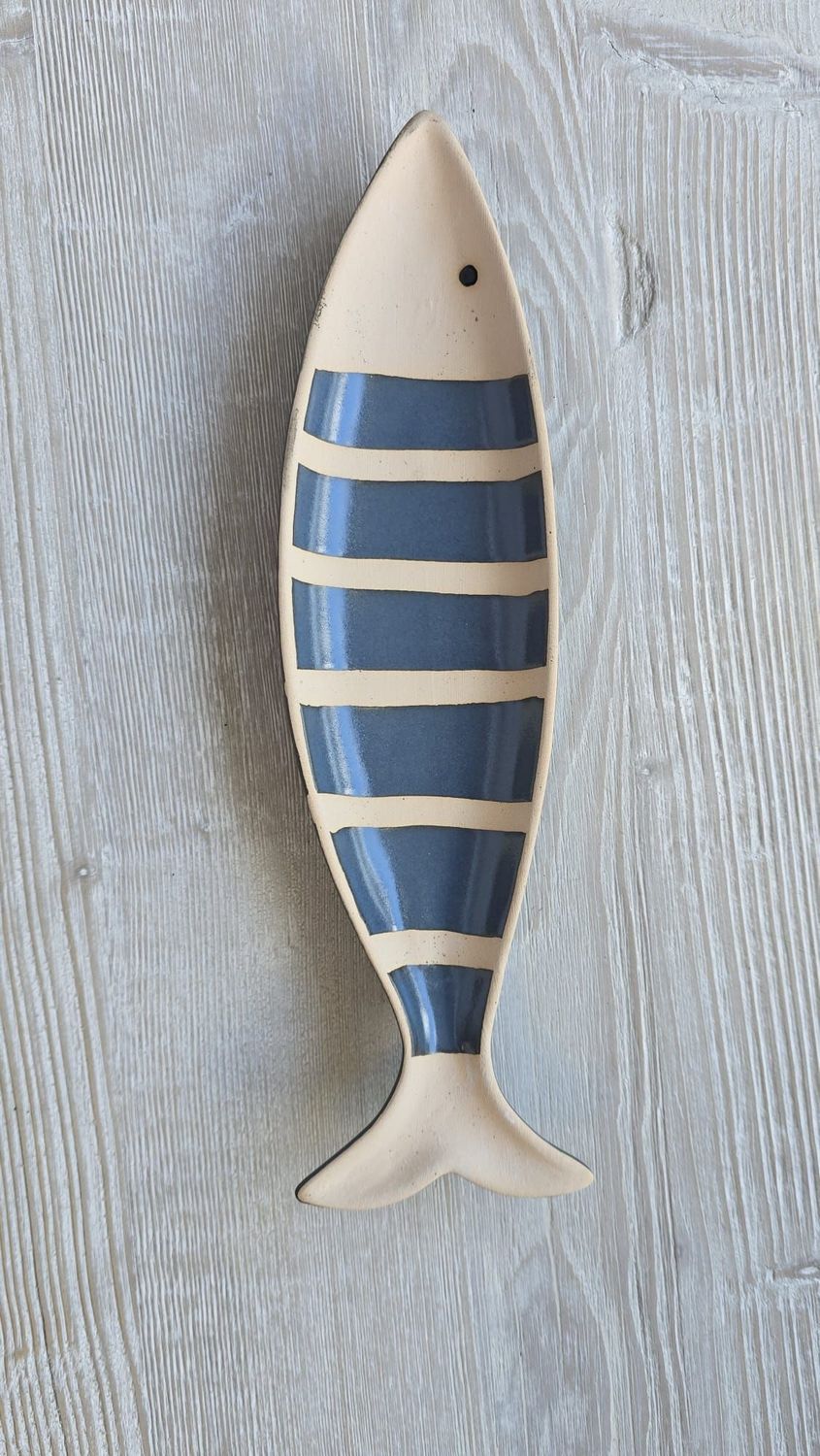 Blue and Beige Stripe Trinket Dish