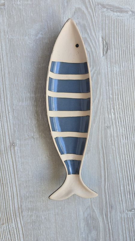 Blue and Beige Stripe Trinket Dish