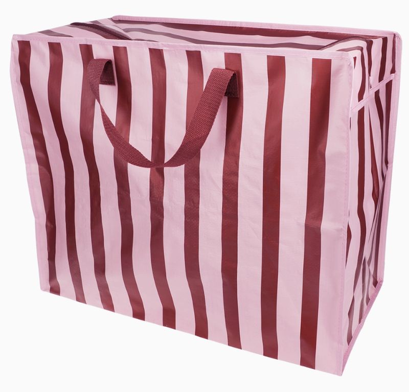 Jumbo Storage Bag - Pink & Tan Stripes
