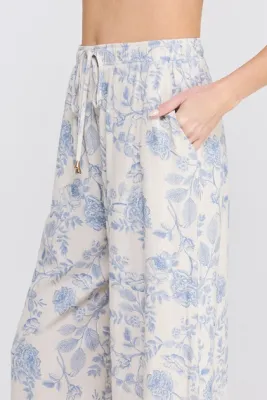 Allie Rose Printed Soft Linen Elastic Tie Pants