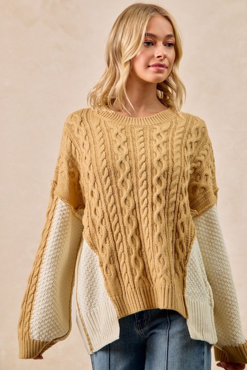 BiBi Cable Knit W/ Hacci Combo Top