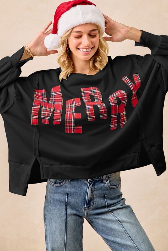 BiBi Christmas Merry Lettering Fleece Sweatshirt