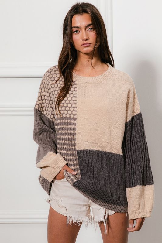 BiBi Mixed Pattern Block Sweater
