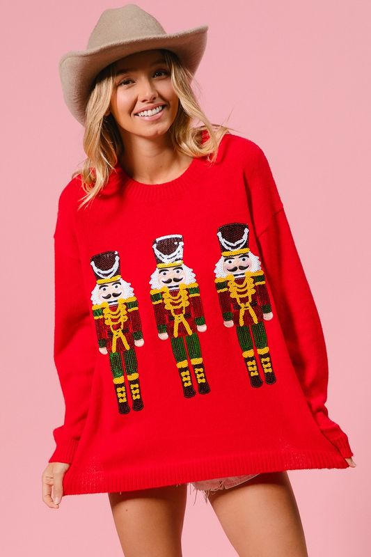 BiBi Sequin Nutcrackers Christmas Sweater