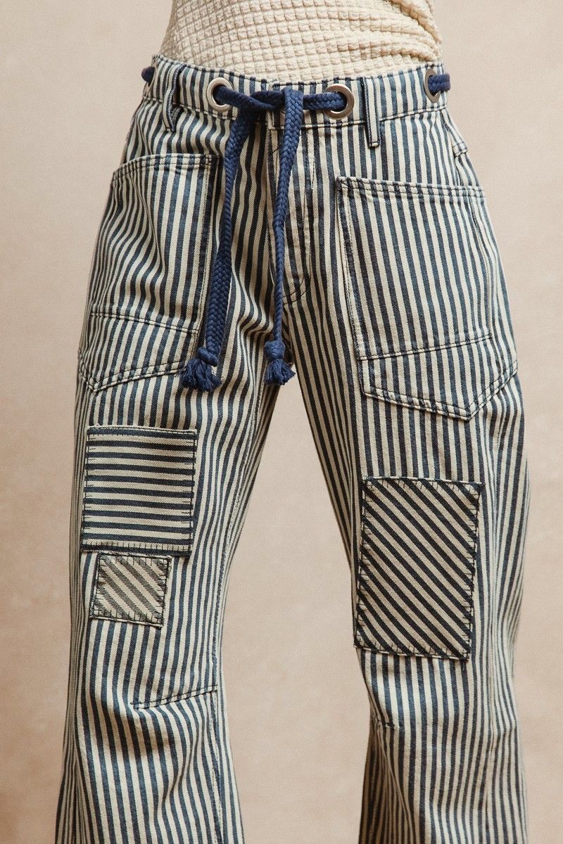 Bibi Striped Twill Barrel Pants