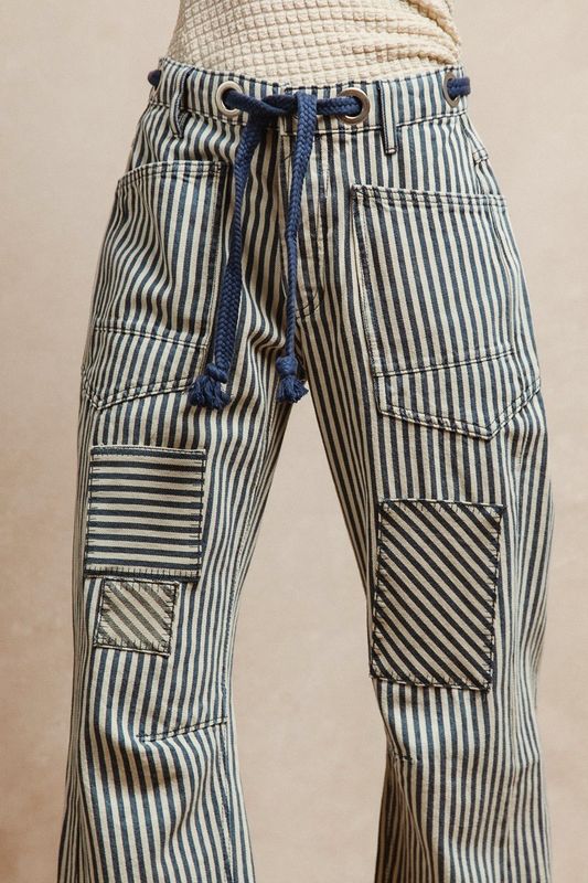 Bibi Striped Twill Barrel Pants