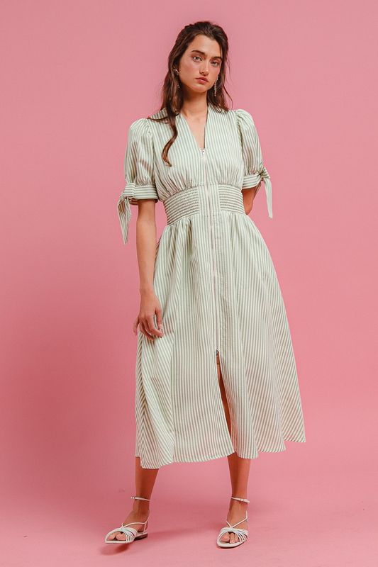 Bibi Textured Stripe Waist Zip Up Dress