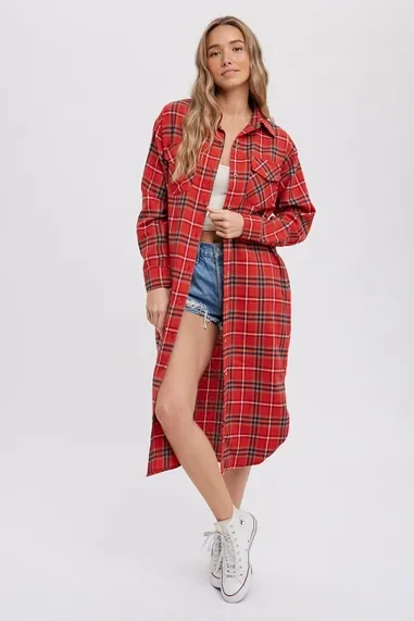 Bluivy Flannel Plaid Longline Shirt