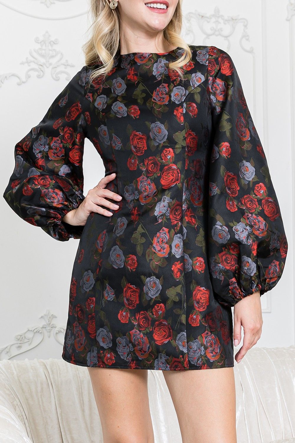 Bright Rose Garden Balloon Mini Dress